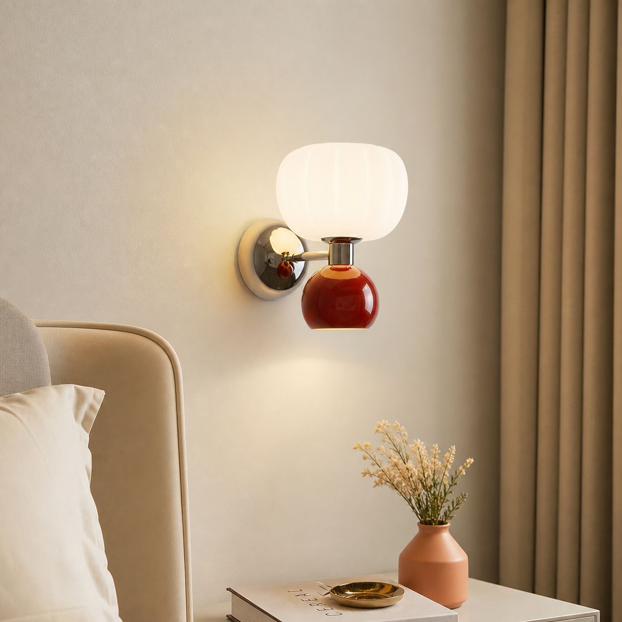 Kürbisförmige Designer-wandleuchte, 3-farbige Led-beleuchtung, Vollspektrum-blaulichtfilter, Eisen Und Kunststoff, Ø 20 Cm