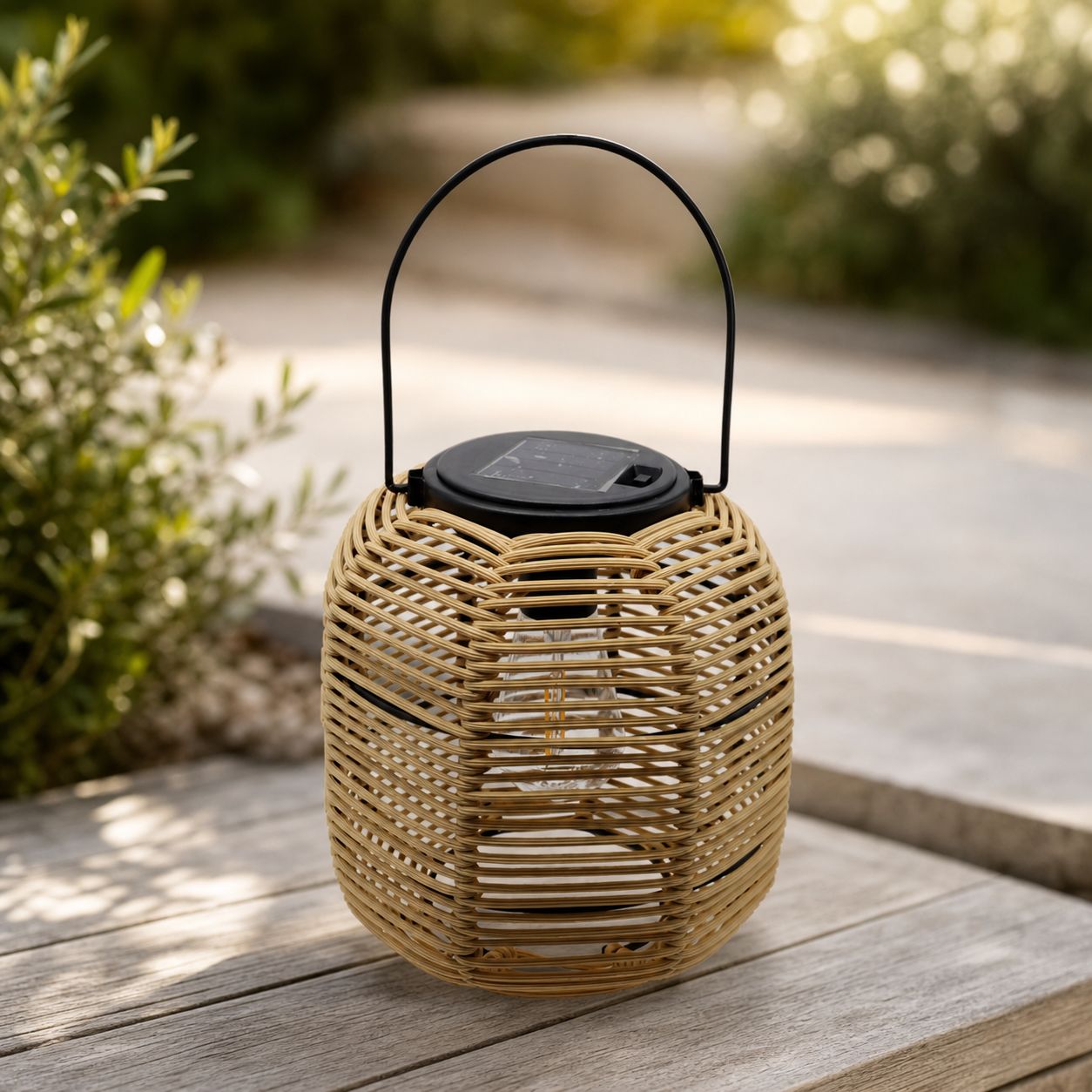 Solarlaterne, Künstliches Rattan, Ip44, Automatisches Warmweißes Licht, Dekoration Für Garten Und Terrasse, Höhe 29,5 Cm