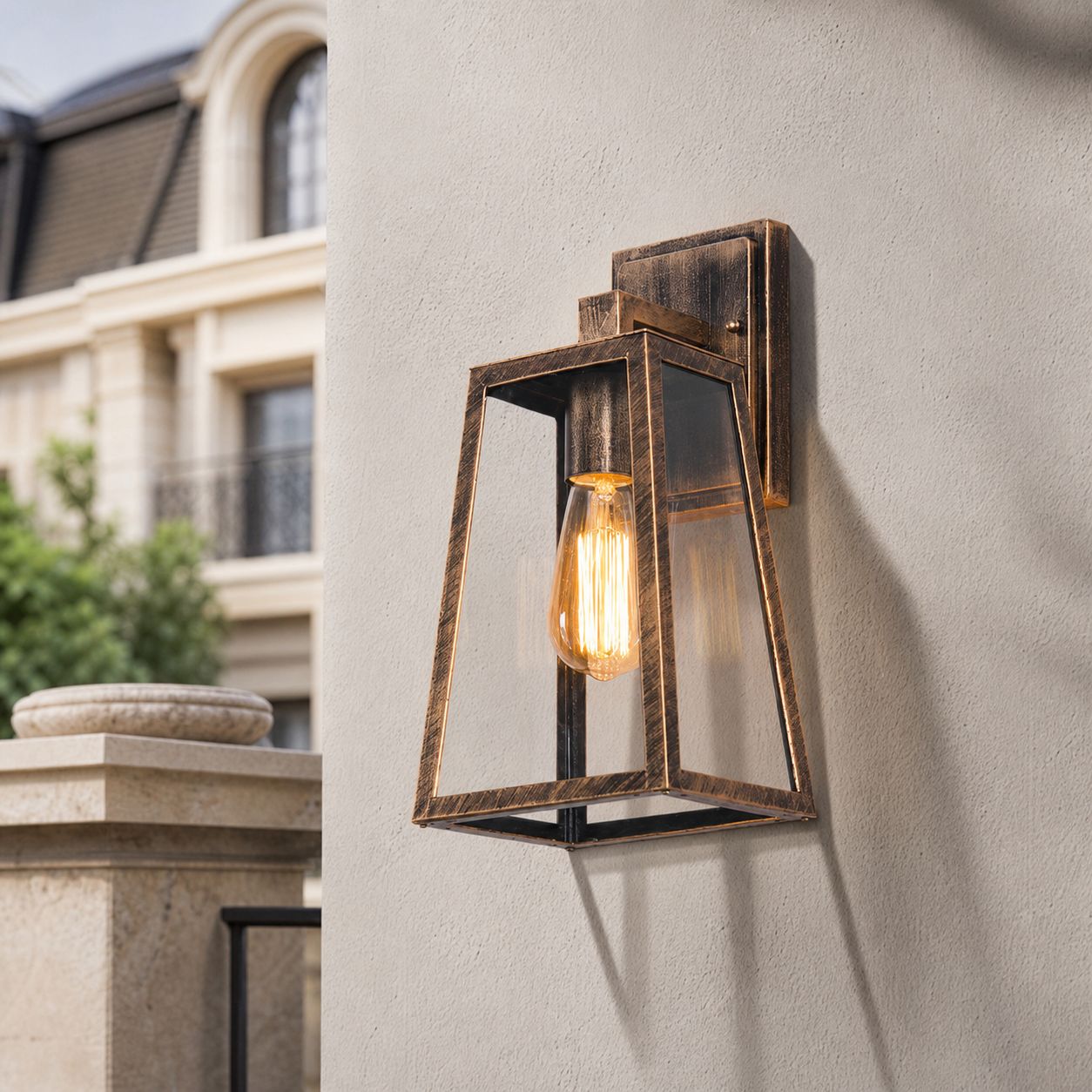 Wasserdichte Außenwandleuchte (ip65) Aus Aluminium Und Glas, 35 X 17 Cm, Antikbronze-finish, Inklusive 12-w-led-dreifarbenlampe
