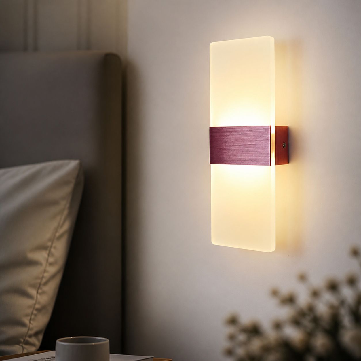 Led-wandleuchte Mit Designer-finish, Aluminiumgehäuse Und Acryldiffusor, 6 W Dreifarbiges Licht, 27 X 10 Cm, Roségoldene Ausführung Für Schlafzimmer Und Flur