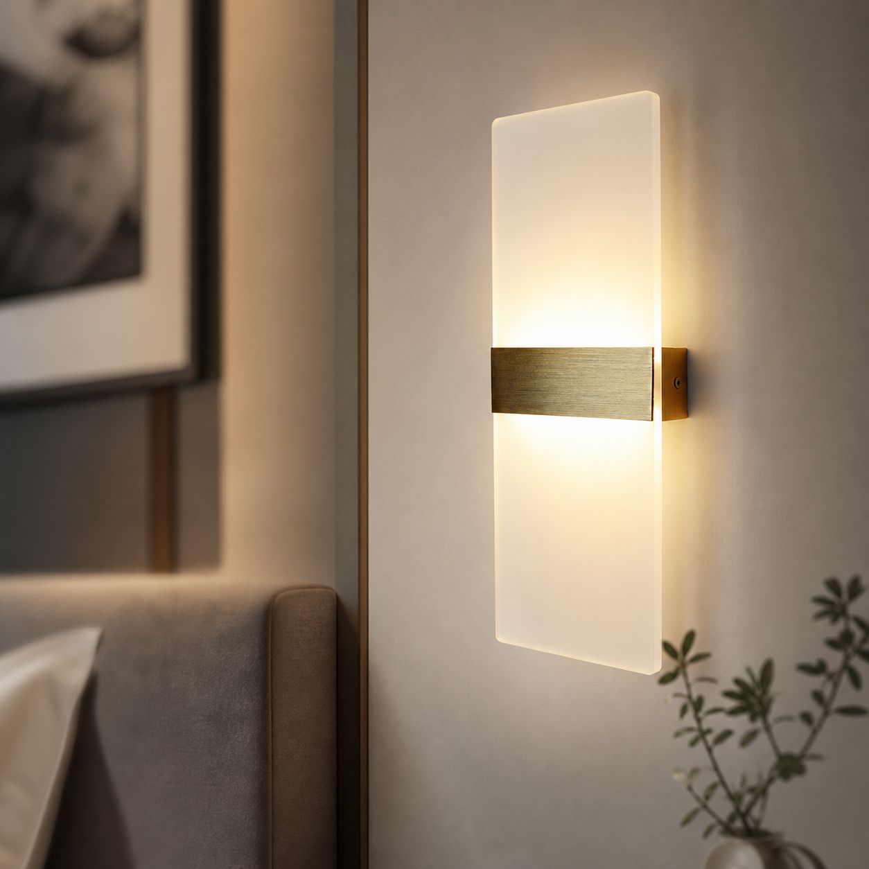 10-w-led-wandleuchte Aus Aluminium Und Acryl, Schlichtes Design, Gebürstete Goldoberfläche, 3-farbige Beleuchtung, Ideal Für Schlafzimmer Und Flur, 40 X 15 Cm