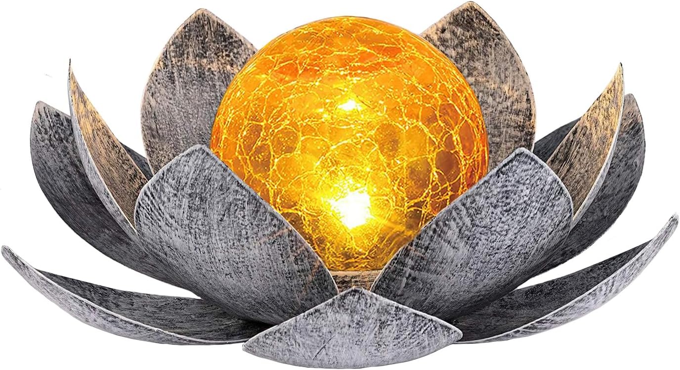 Solarbetriebene, Lotusförmige Gartenleuchte Mit Einer Leuchtenden Kugel Aus Geknacktem Glas In Form Einer Lotusblume. Geeignet Für Wasserdichte Led-gartentischdekorationen Auf Terrassen, Veranden, Geh