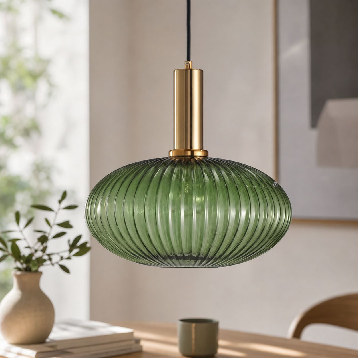 Smaragdgrüne Pendelleuchte Aus Geripptem Glas Und Messing, Minimalistisches Design Im Macaron-stil, 30 Cm Schirm, E27-fassung Für Wohnzimmer Oder Küche