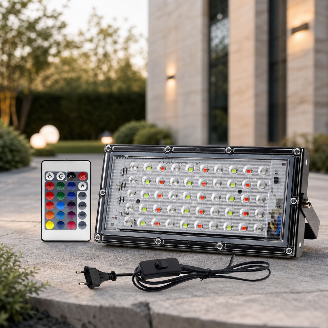 50-w-rgb-led-flutlicht, Wasserdicht, Mit Fernbedienung, Aluminiumgehäuse, 150° Verstellbarer Abstrahlwinkel, Gartenbeleuchtung