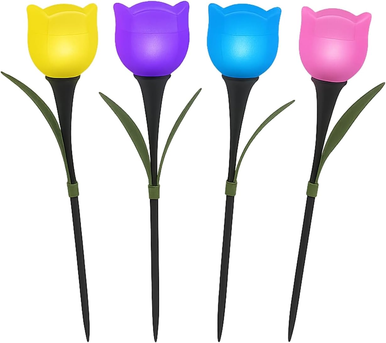 Set Aus Tulpenförmigen Solarleuchten (4 Stück), Mit Erdspießen, Unterstützt Automatische Sensorbeleuchtung, Geeignet Für Gehwege, Blumenbeete Und Balkone.