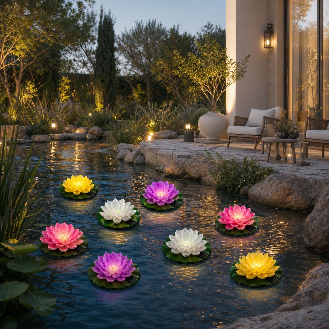 Leuchtende, Schwimmende Solarlotusblume, Ip44 Wasserdichte Dekoration Für Teich Und Garten, 8 Mehrfarbige Teile (rosa, Weiß, Gelb, Lila)
