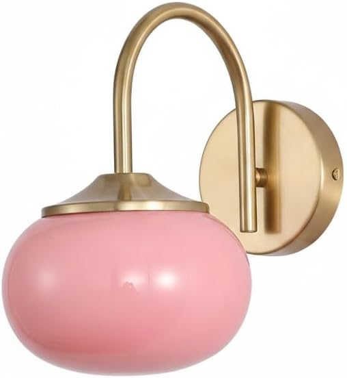 Moderne Wandleuchte Im Skandinavischen Stil, Rosa Glasschirm, Aufhängung Aus Metall Und Messing, Kugelförmige Leuchte, Geeignet Für Kinderzimmer, Schlafzimmer Und Wohnzimmer (leuchtmittel Nicht Enthal