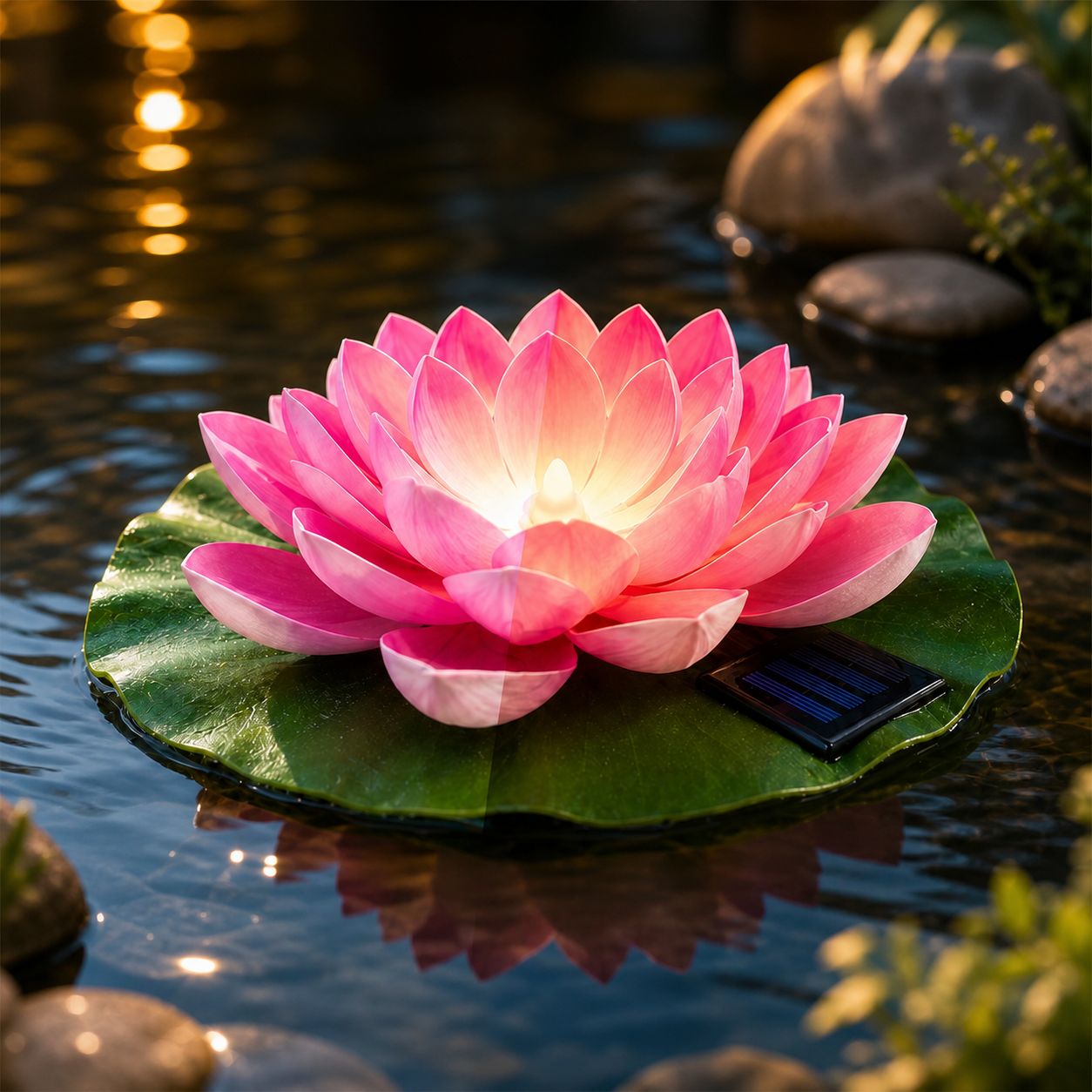 Schwimmende Lotus-solarleuchte Mit Rosenmotiv, Wasserdichtes Eva-material, Für Garten, Teich, Pool, Außenbeleuchtung, 1 Stück
