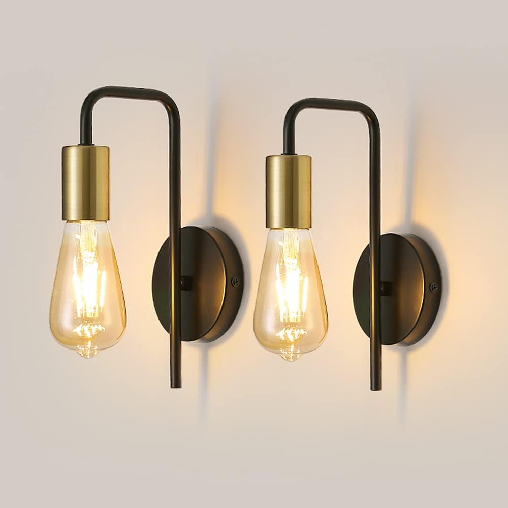 Set Aus 2 Schwarzen Vintage-wandleuchtenindustrielle Wandleuchten Aus Eisen Für Den Innenbereich, Geeignet Für Schlafzimmer, Flure Und Bars (leuchtmittel Nicht Enthalten)