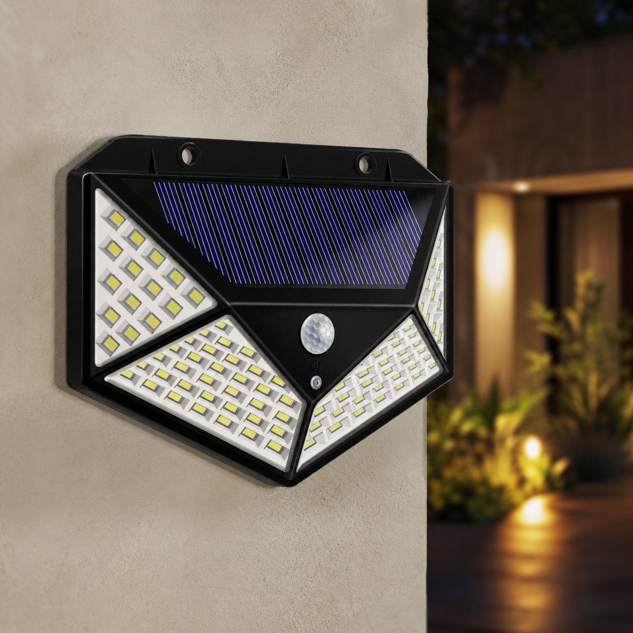 100-led-solarleuchte Mit Bewegungsmelder, Wasserdicht, Außenwandbeleuchtung Für Garten, Garage, Terrasse Und Hof