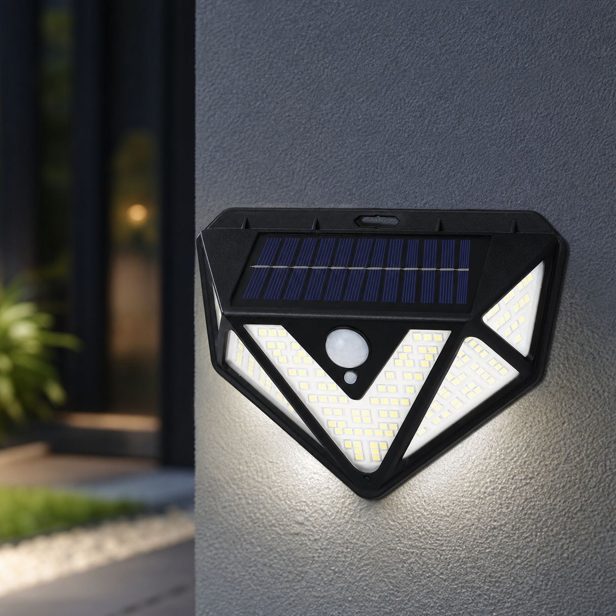Solar-wandleuchte Mit 166 Leds, 270°-bewegungsmelder, Wasserdicht, Weißes Licht, Kabellos Für Garten, Terrasse Und Garage
