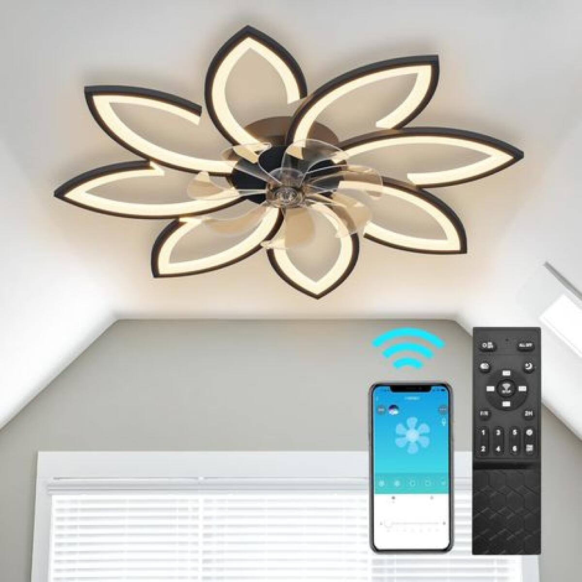 Schwarzer Deckenventilator (90 Cm), Mit Fernbedienung, Reversiblem Gleichstrommotor, 6 Geschwindigkeitsstufen Und Einstellbarer Intensitätsregelung.