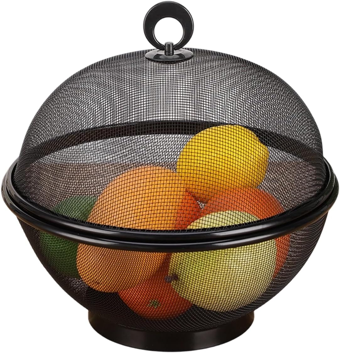 Belüfteter Obstkorb Mit 28 Cm Großem Deckel Aus Eisengewebe – Abdeckschalen Für Esszimmer Und Küche – Lebensmitteldeckel