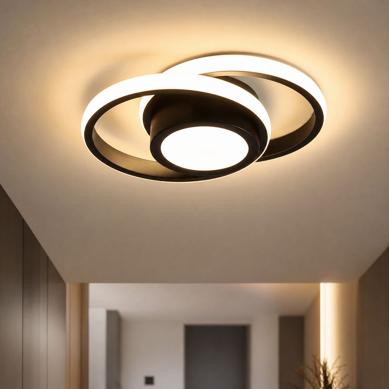 32-w-led-deckenleuchte Mit Drei Farben, Ultradünnes Design (27 X 20 Cm), Mücken- Und Feuchtigkeitsbeständig, Gehäuse Aus Schwarz Lackiertem Stahl, Ideal Für Flure