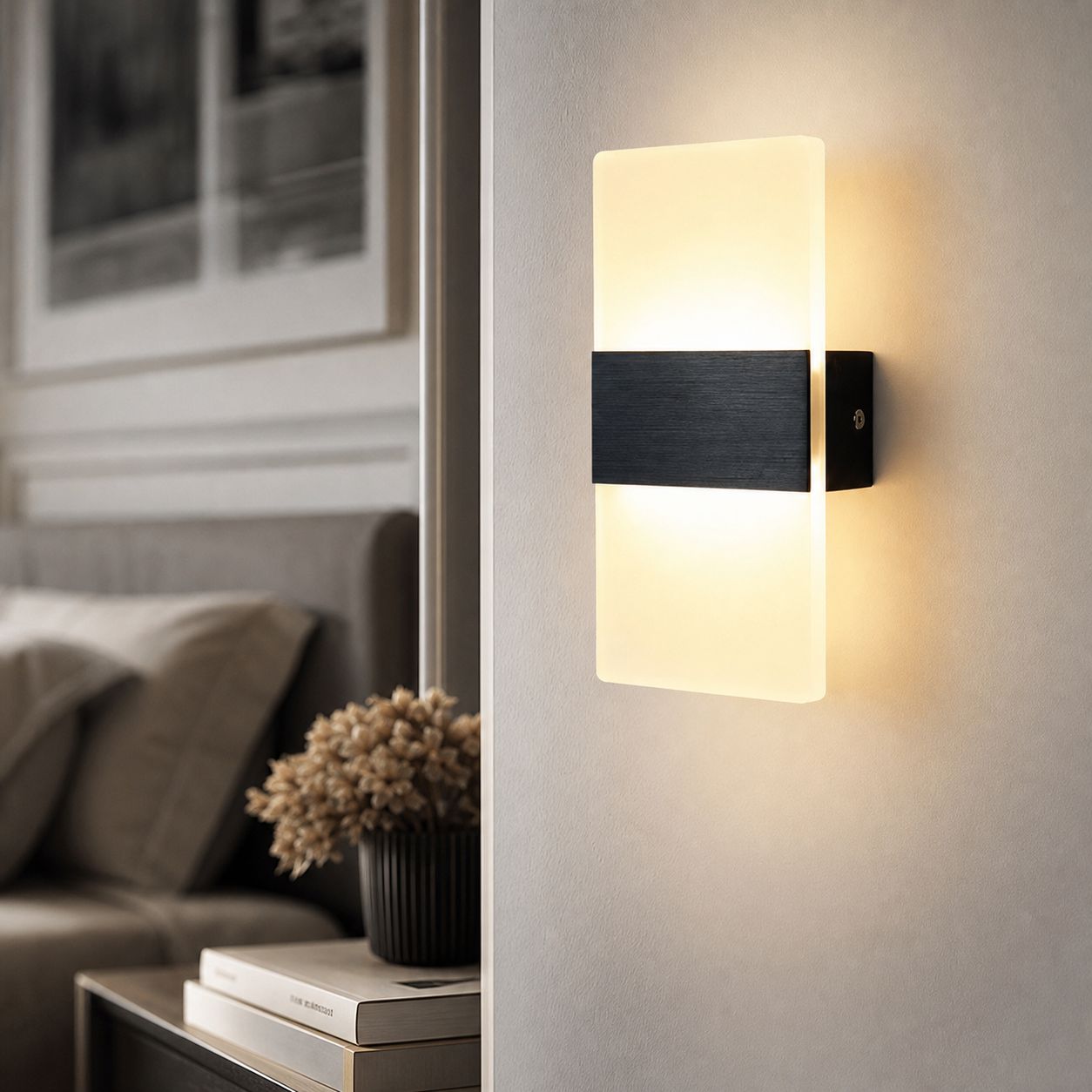 Moderne Led-wandleuchte Aus Aluminium Und Acryl, Sanftes 4-w-licht, Gebürstete Schwarze Oberfläche, Ideal Für Schlafzimmer Und Flur, 20 X 10 Cm