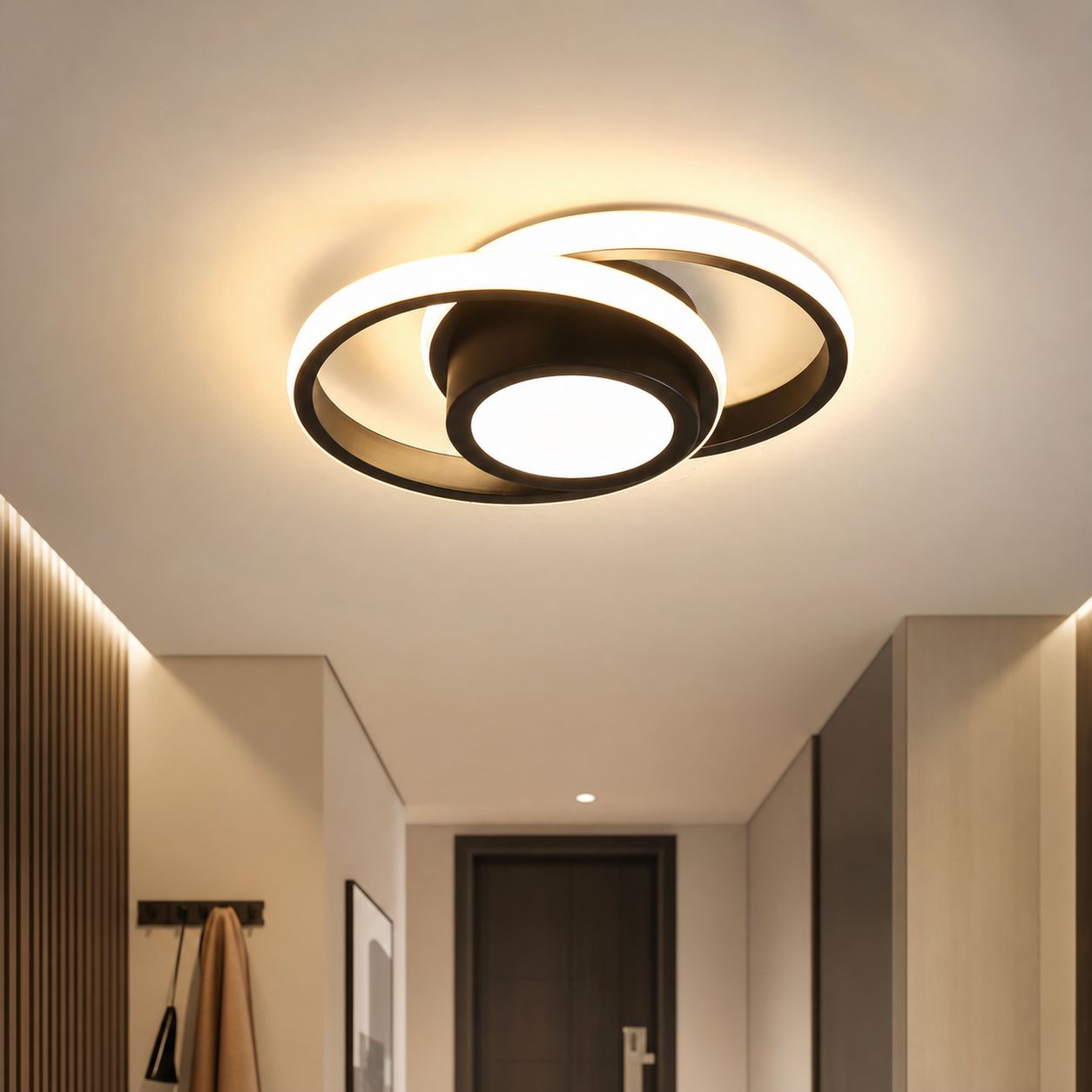 Moderne 32-w-led-deckenleuchte, Lampenschirm Aus Schwarzem Schmiedeeisen Und Pvc, Dreifarbig Verstellbares Licht, Ideal Für Flur Oder Eingangsbereich, 27 X 20 Cm