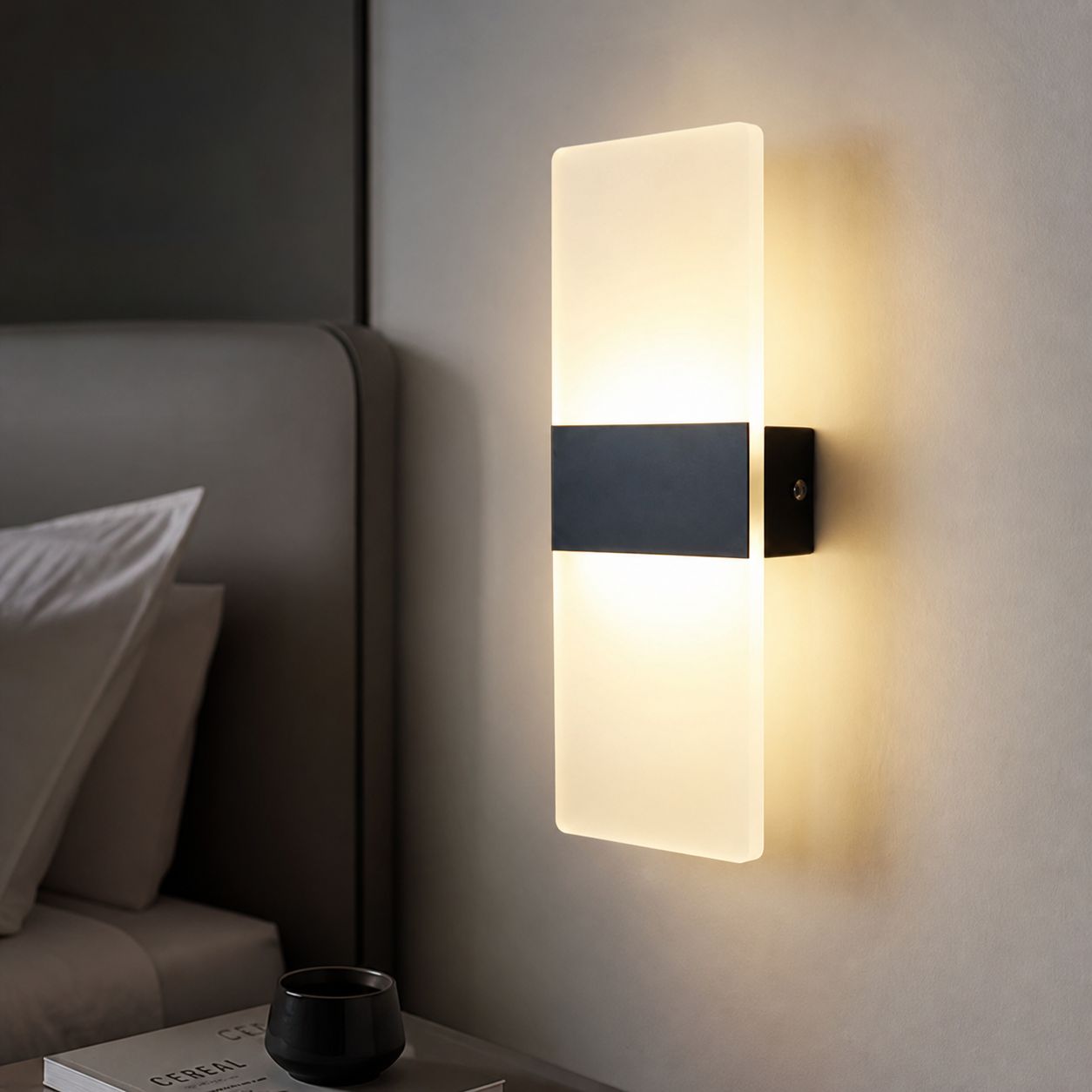Led-wandleuchte In Acryl- Und Aluminiumoptik, 6 W Flimmerfreies Dreifarbenlicht, 27 X 10 Cm, Für Schlafzimmer, Wohnzimmer, Flur, Schwarz