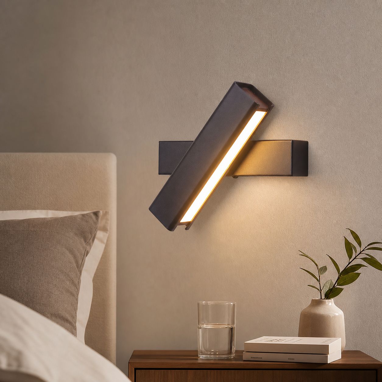 Um 350° Verstellbare Led-wandleuchte, Vollspektrum, Cri≥97, 3-farben-dimmer, Schwarzer Stahl Und Acryl, Für Schlaf- Und Wohnzimmer