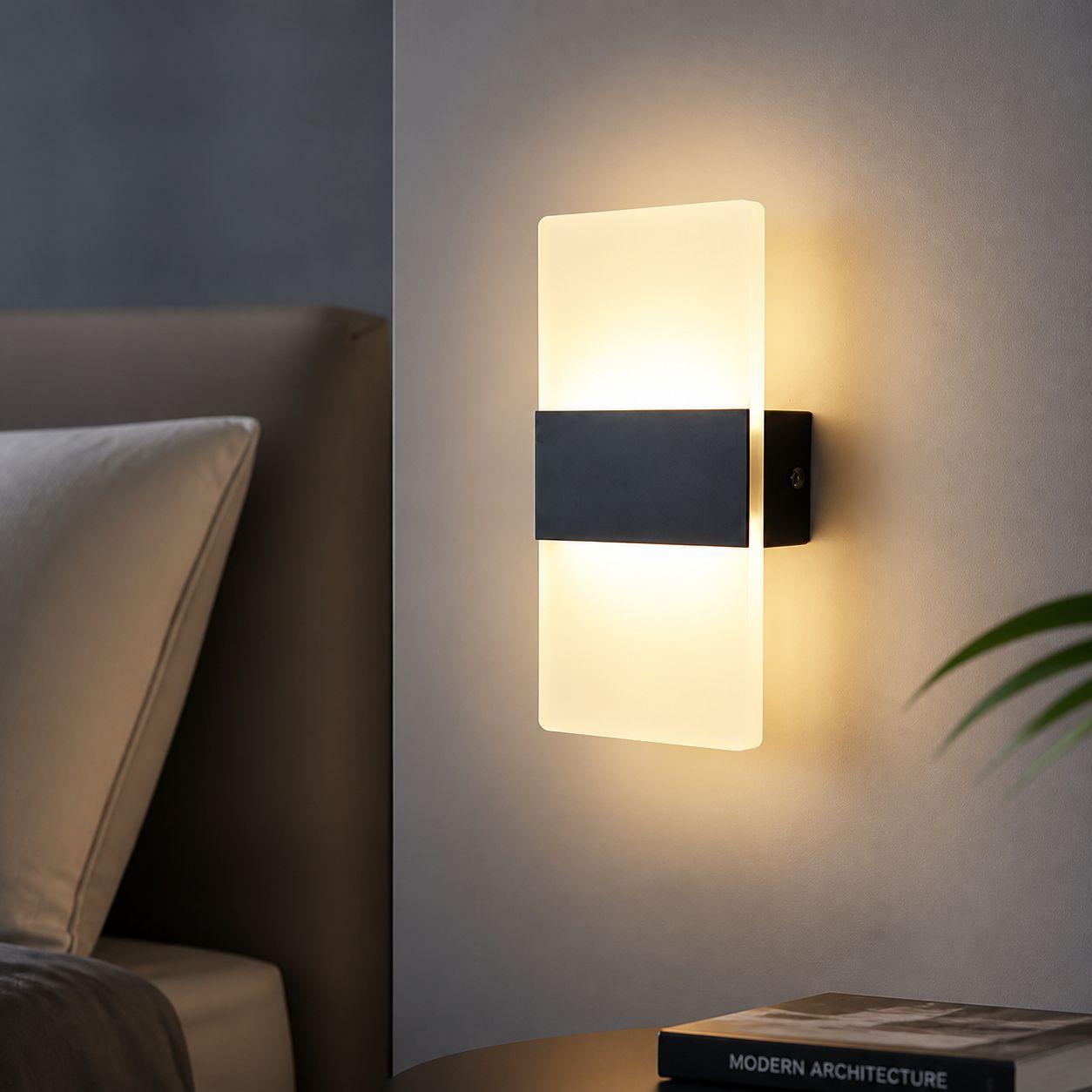 Minimalistische Led-wandleuchte Aus Acryl Und Aluminium, 20 X 10 Cm, 6 W, Dreifarbiges Licht, Für Schlafzimmer, Wohnzimmer, Flur, Schwarz