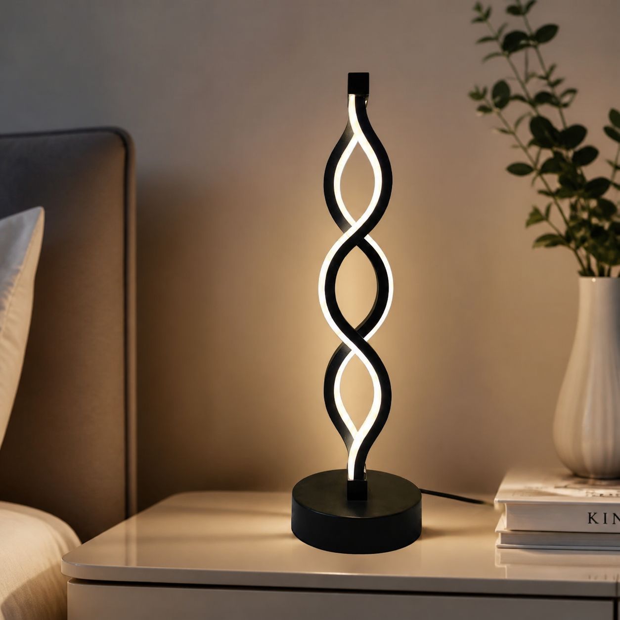 Nachttischlampe Im Wellendesign Aus Aluminium, Flimmerfreie Led-beleuchtung Mit 3 Farbtemperaturen, Sichere Usb-stromversorgung, Höhe 34,5 Cm