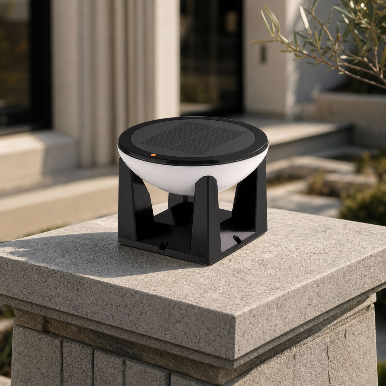 Solar-led-wandleuchte Für Säulen, Ip65 Wasserdicht, Schwarzes Abs Und Glas, 3 Farben, Ø 20 Cm, H 14 Cm, Modell Hj-y200