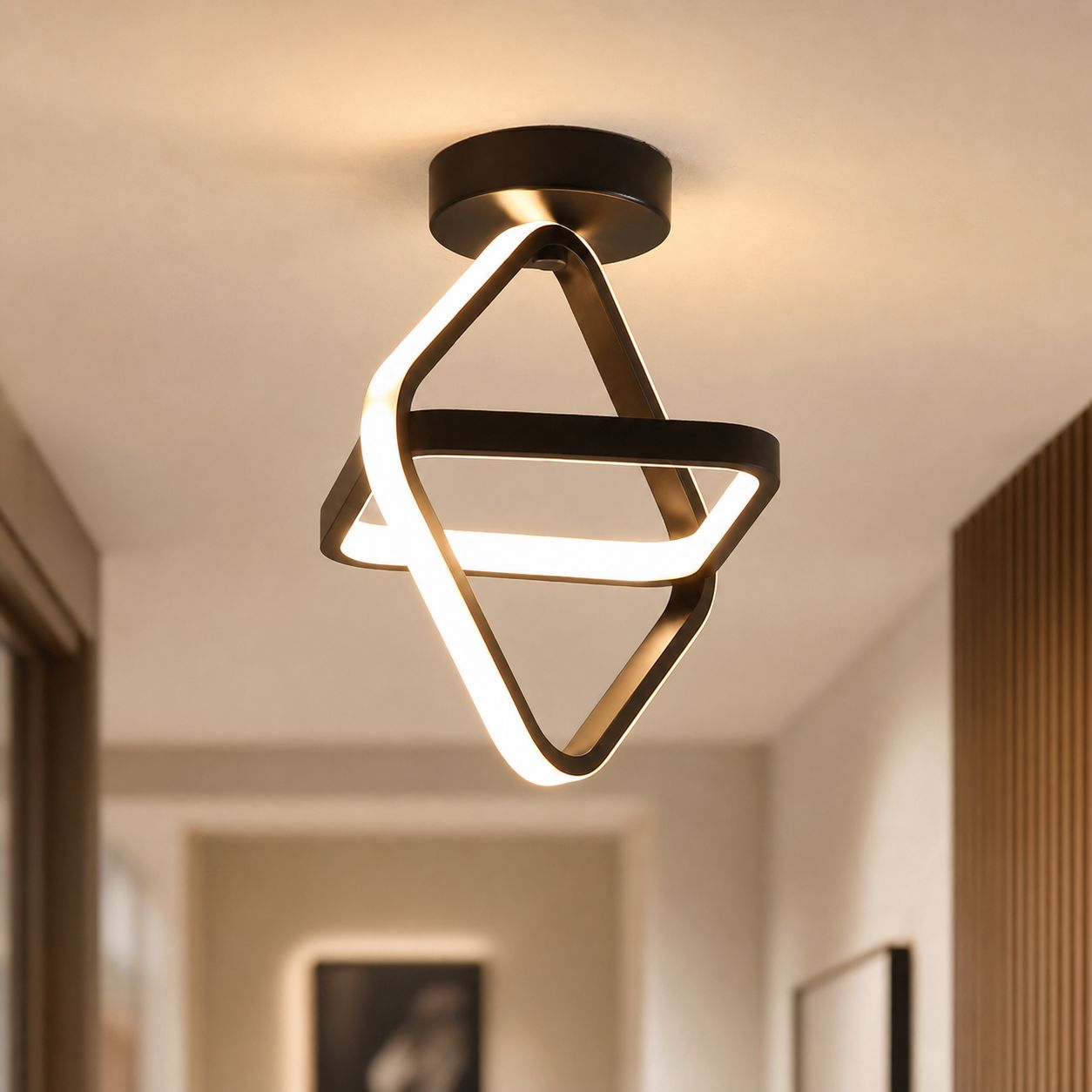 Geometrische Led-deckenleuchte, Schwarz Lackiertes Eisen Und Pvc-schirm, 3-farbiges Licht, Ø25 X H28 Cm, Ideal Für Flur, Eingangsbereich Oder Ankleidezimmer