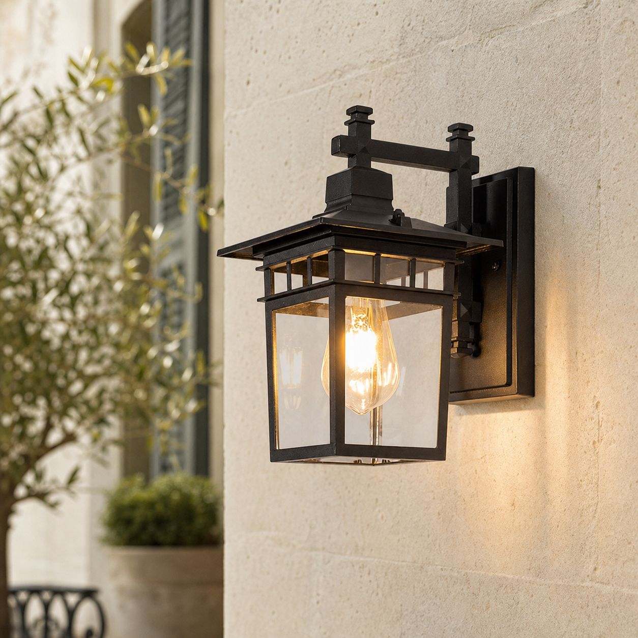 Ip65 Wasserdichte Außenwandleuchte Aus Aluminium Und Glas, 12 W Mit Dreifarbiger Led-lampe, Für Garten, Balkon Und Terrasse, Schwarz