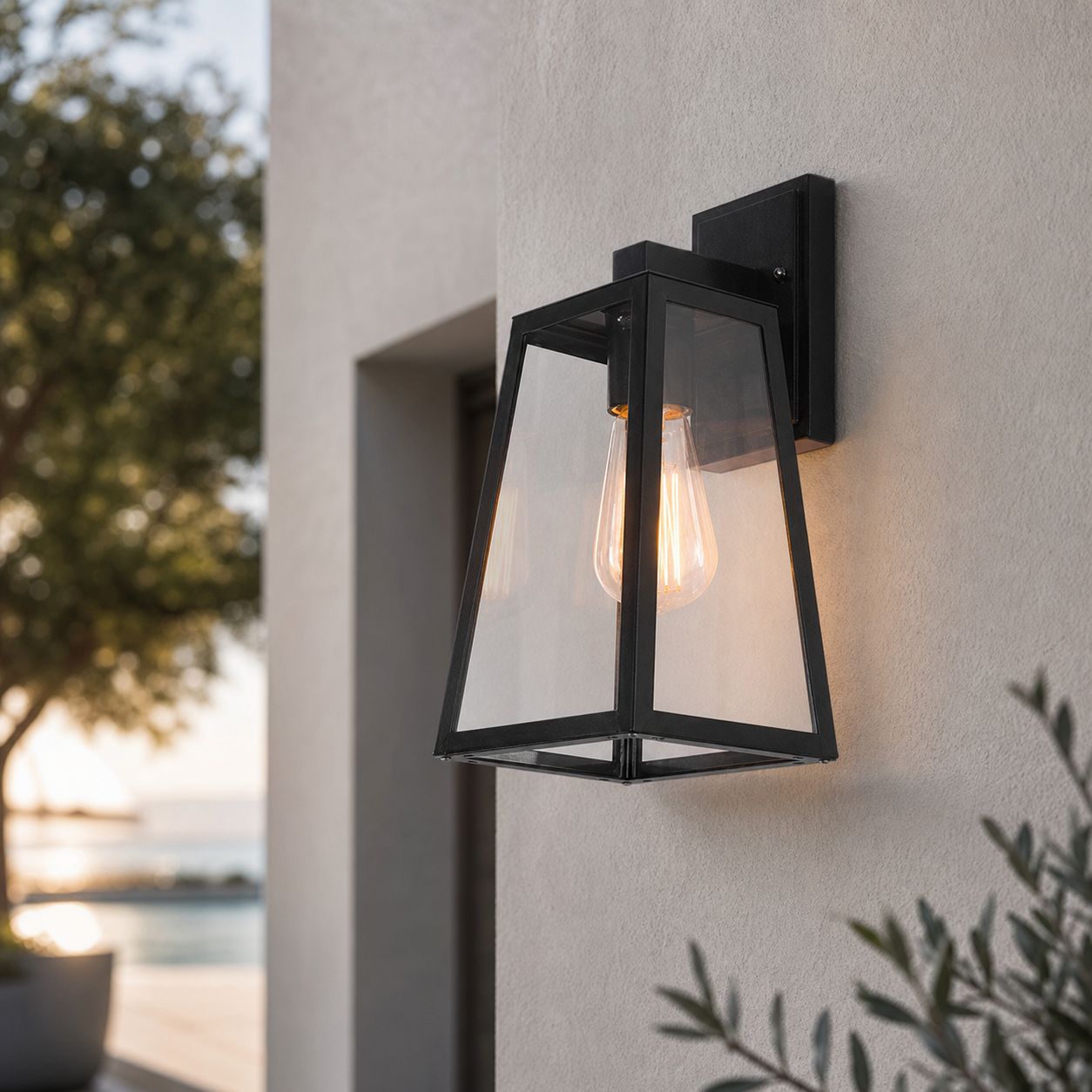 Ip65 Wasserdichte Außenwandleuchte Aus Aluminium Und Glas, 12-w-led, 3 Farben, Schwarzes, Trapezförmiges Design Für Garten Und Terrasse