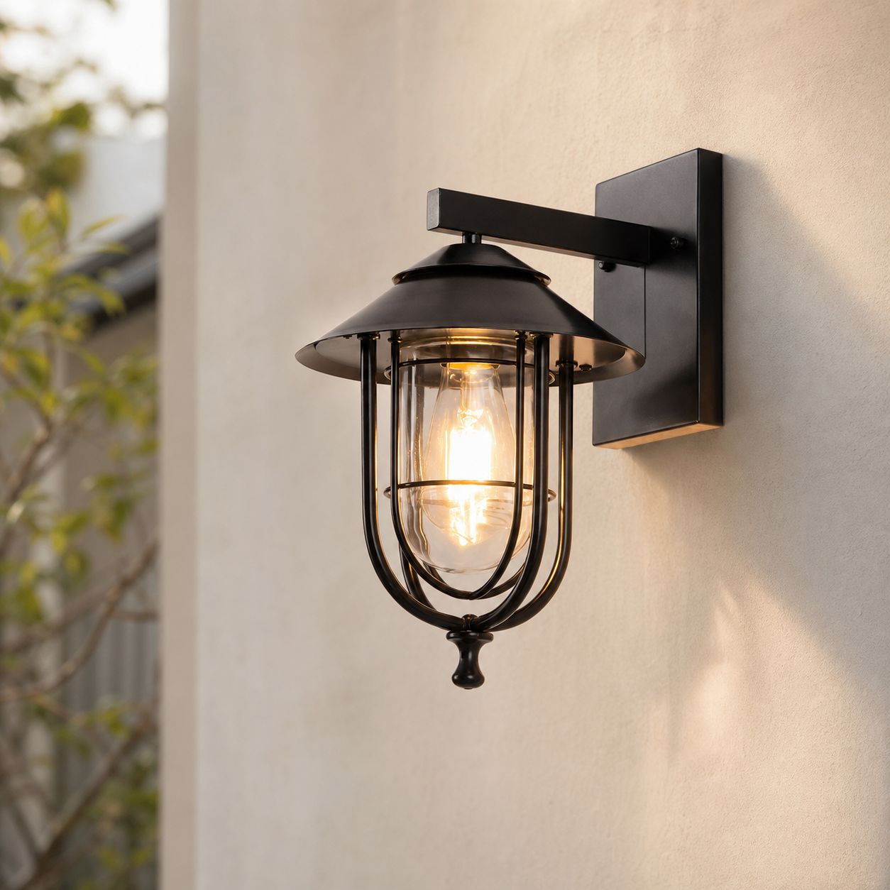 Wasserdichte Außenwandleuchte (ip65) Aus Aluminium Und Glas, Im Vogelkäfig- Oder Bambusdesign, 29 Cm Hoch, Inklusive 12-w-led-dreifarbenlampe.