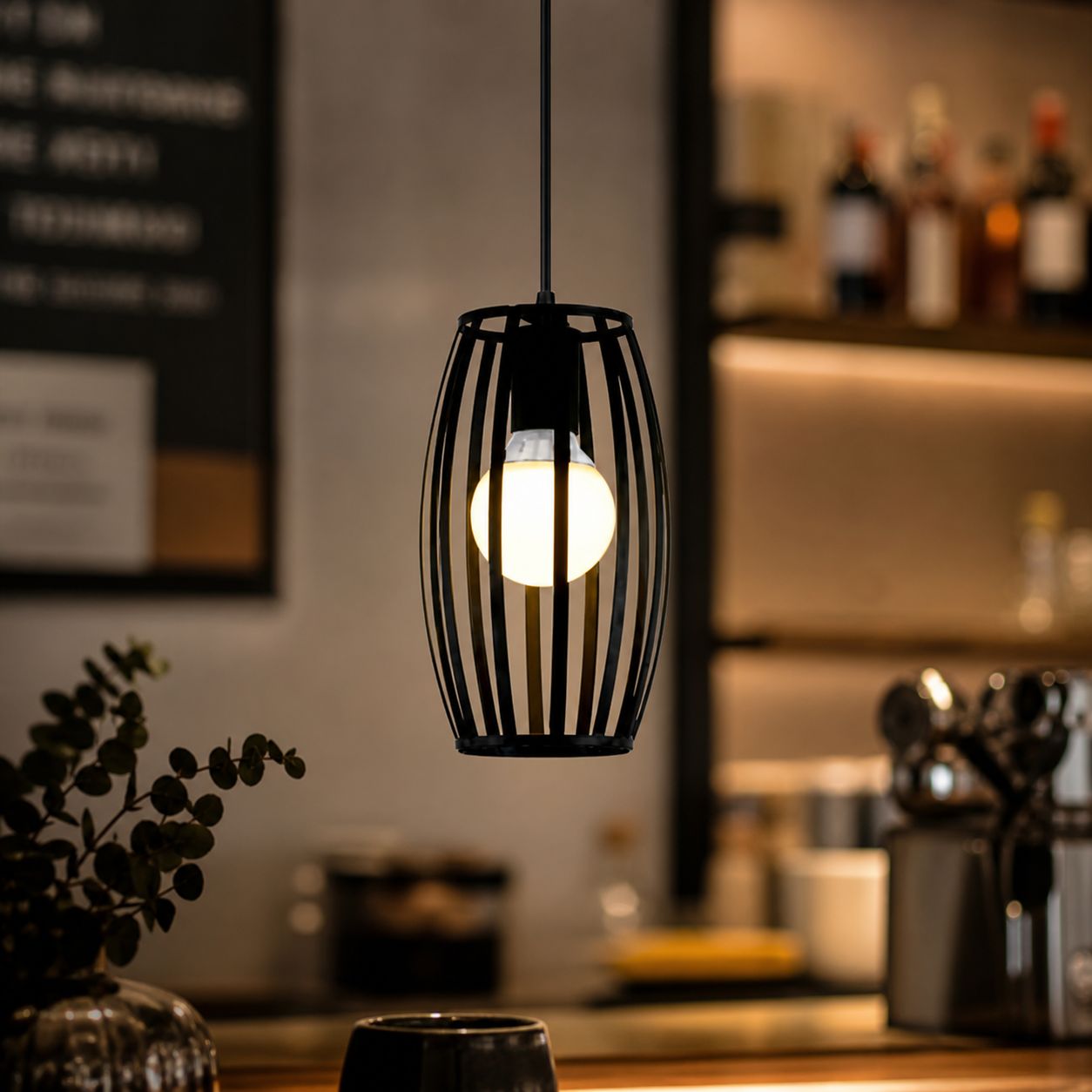 Nordische Industrie-pendelleuchte Aus Eisen, Schwarzes Geometrisches Design, 15 Cm Durchmesser, 150 Cm Verstellbares Kabel, Für Café, Flur, Wohnzimmer