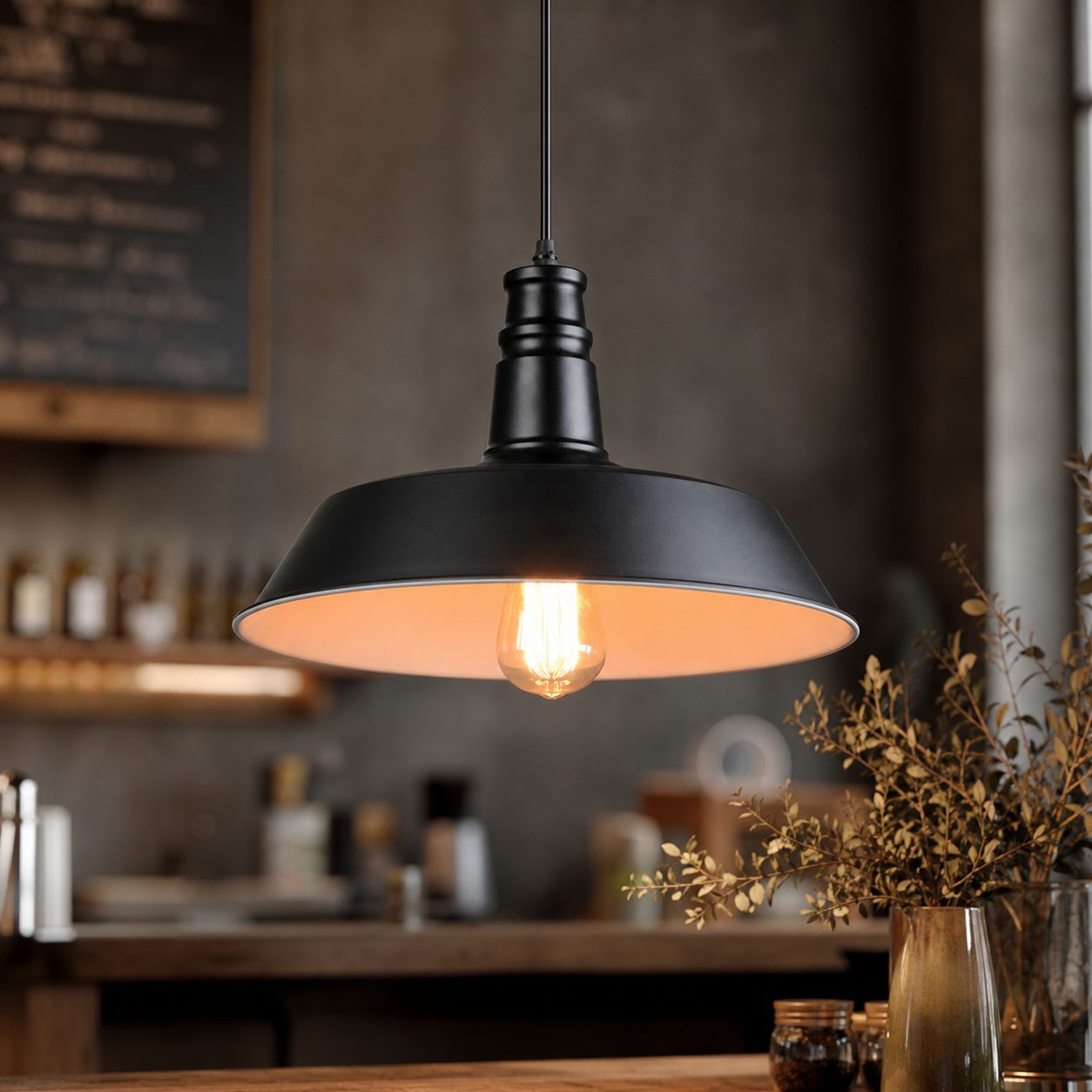 Industrielle Pendelleuchte Im Retro-stil Aus Schwarzem Eisen Mit Abdeckung, Verstellbar Bis 100 Cm, E27-fassung, 26 Cm Durchmesser, Für Bars, Restaurants Und Cafés