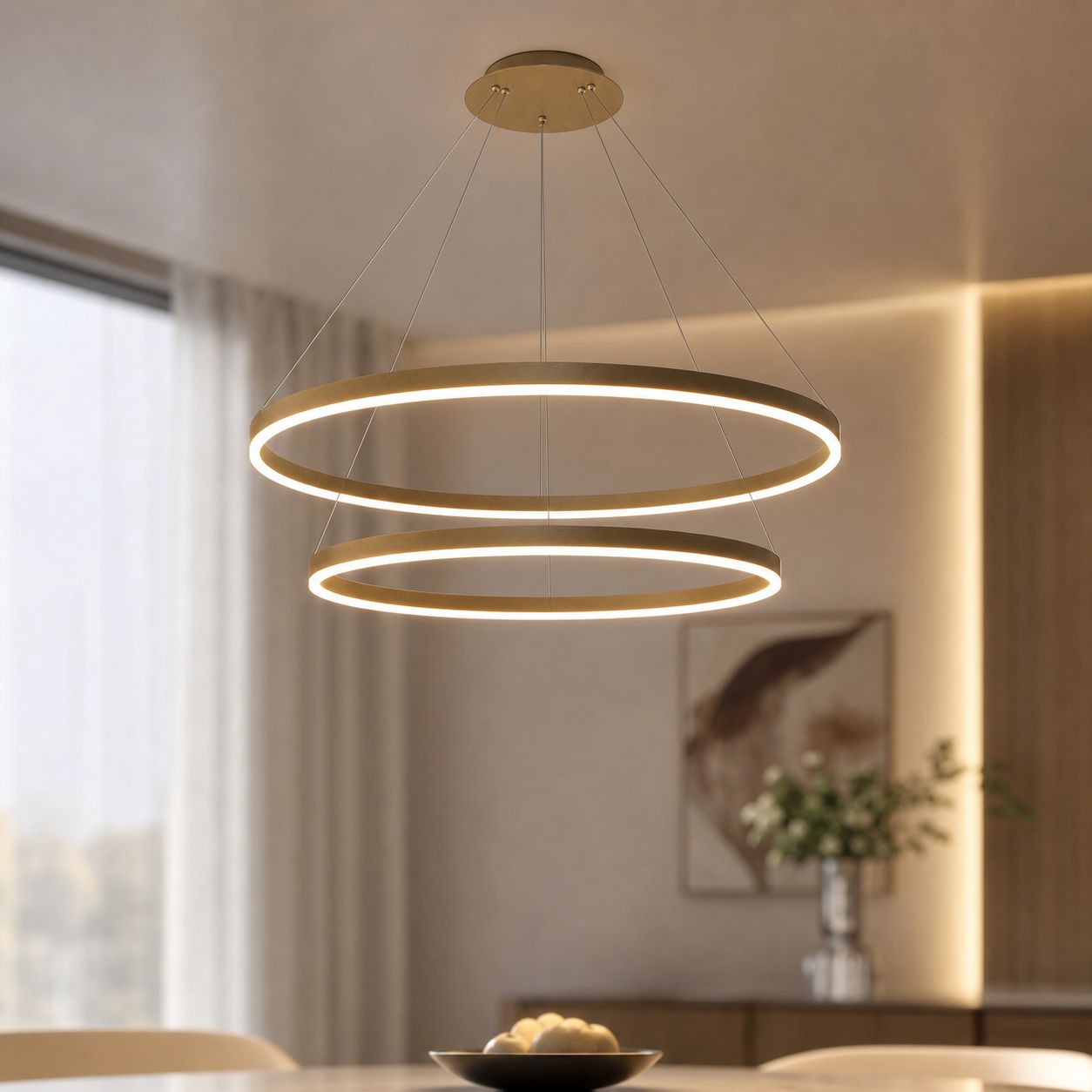 Moderner Led-doppelring-kronleuchter Aus Aluminium Und Acryl, Ø 40 + 60 Cm, 62 W, Elegante Innenbeleuchtung Für Wohn- Und Esszimmer