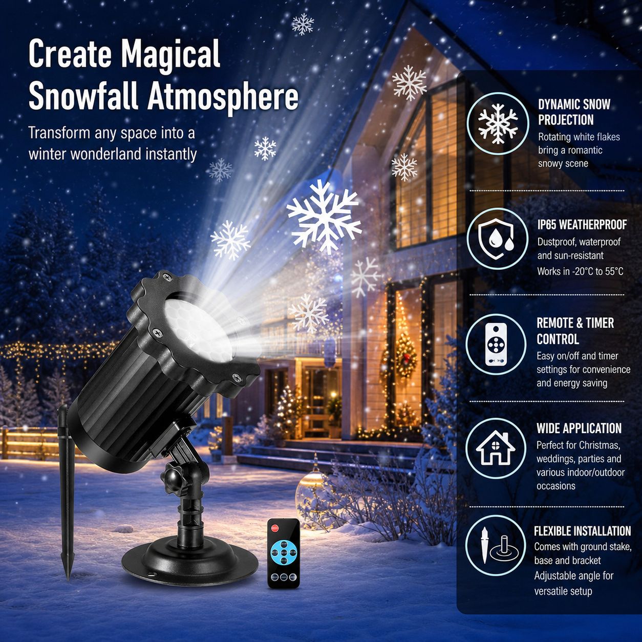 Led-schneeprojektor Mit Fernbedienung, Rotierendem Schneefalleffekt, Ip65 Wasserdicht Für Den Innen- Und Außenbereich, Timer, Schwarz