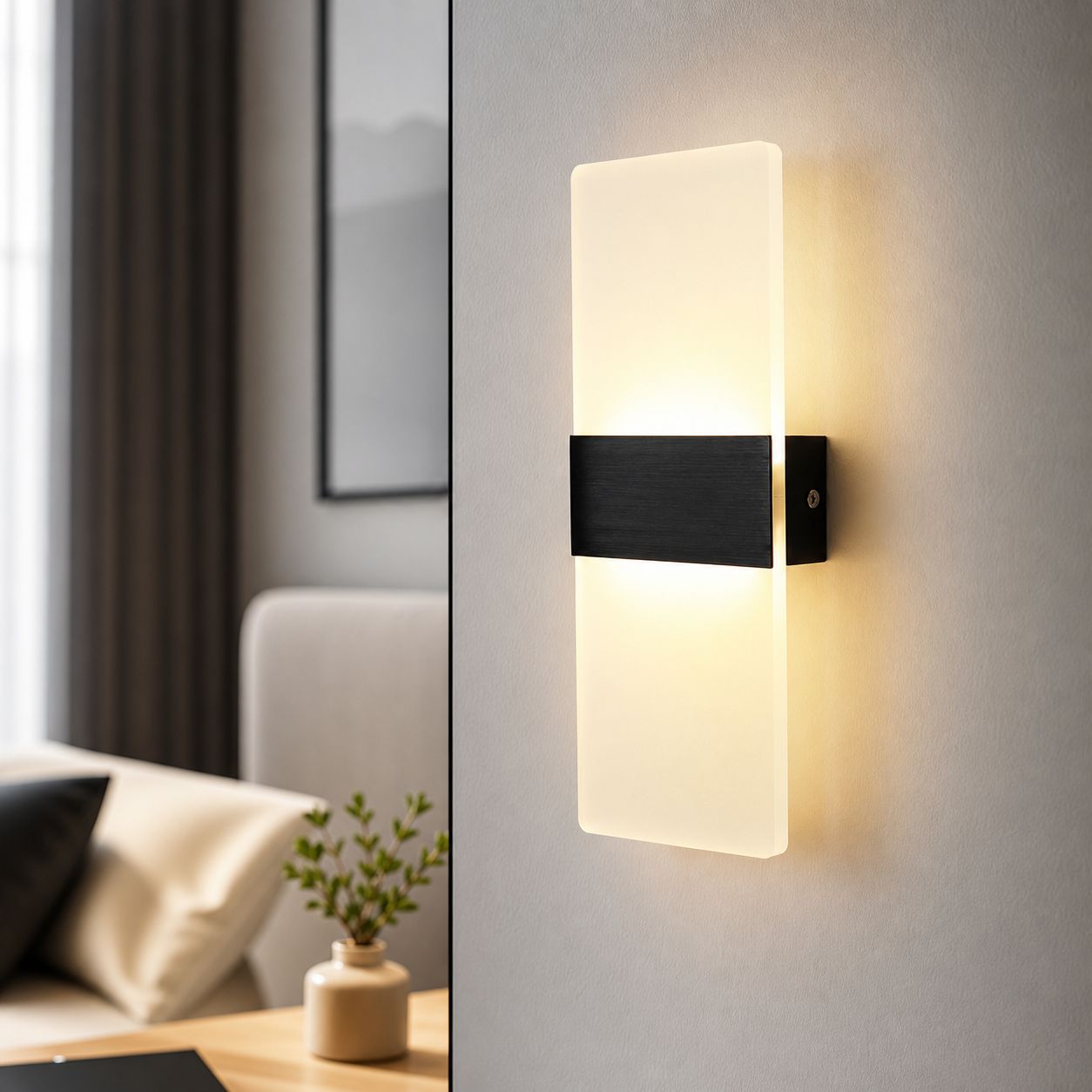 Moderne Led-wandleuchte, Gebürstetes Schwarzes Aluminium Und Acryl, 6 W Dreifarbiges Licht, 27 X 10 Cm Für Schlafzimmer Und Flur