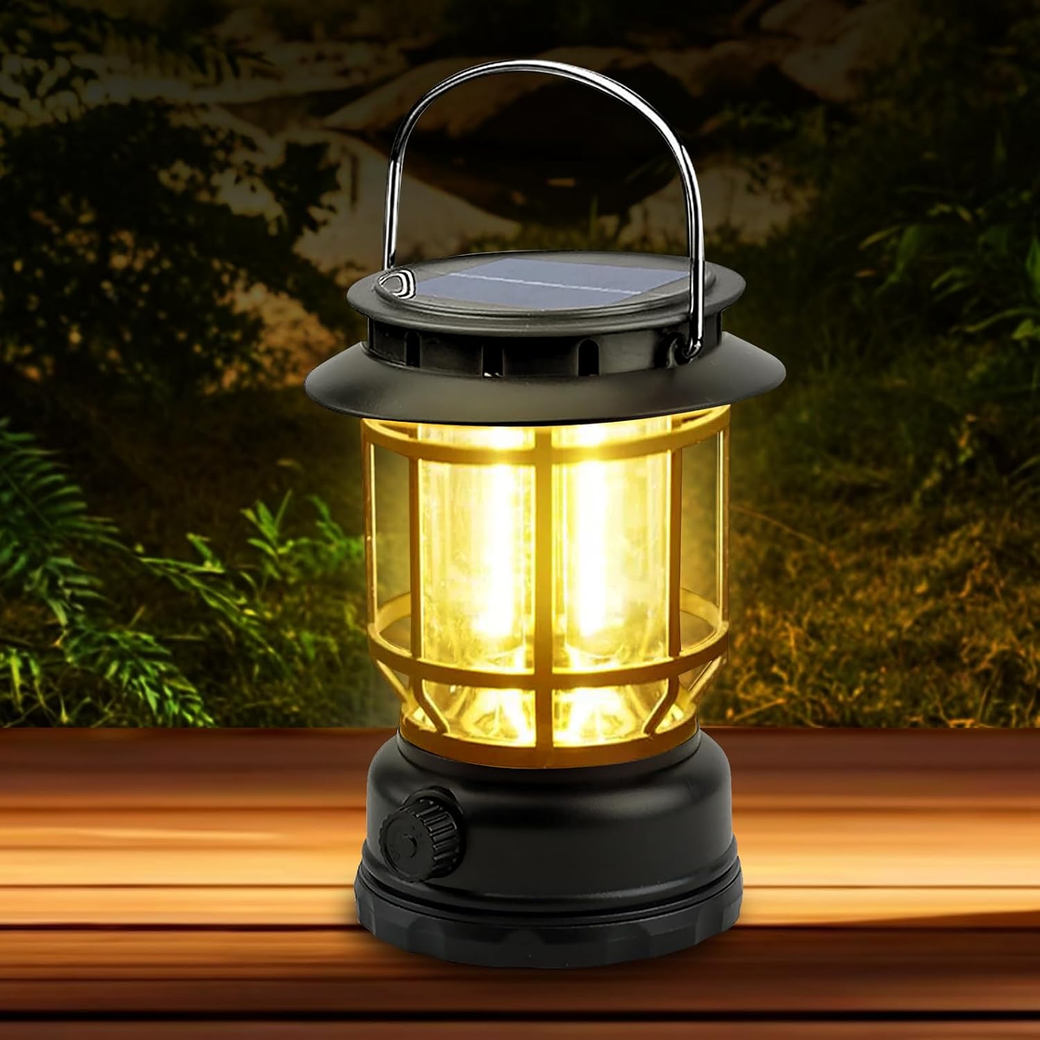 Superhelle, Tragbare, Wiederaufladbare Solar-led-campinglampe, 1200 Mah, Retro-campinglampe, Einstellbare Helligkeit Dank Cob-leds, 3 Leuchtmodi, Wasserdicht, Zum Aufhängen Im Freien