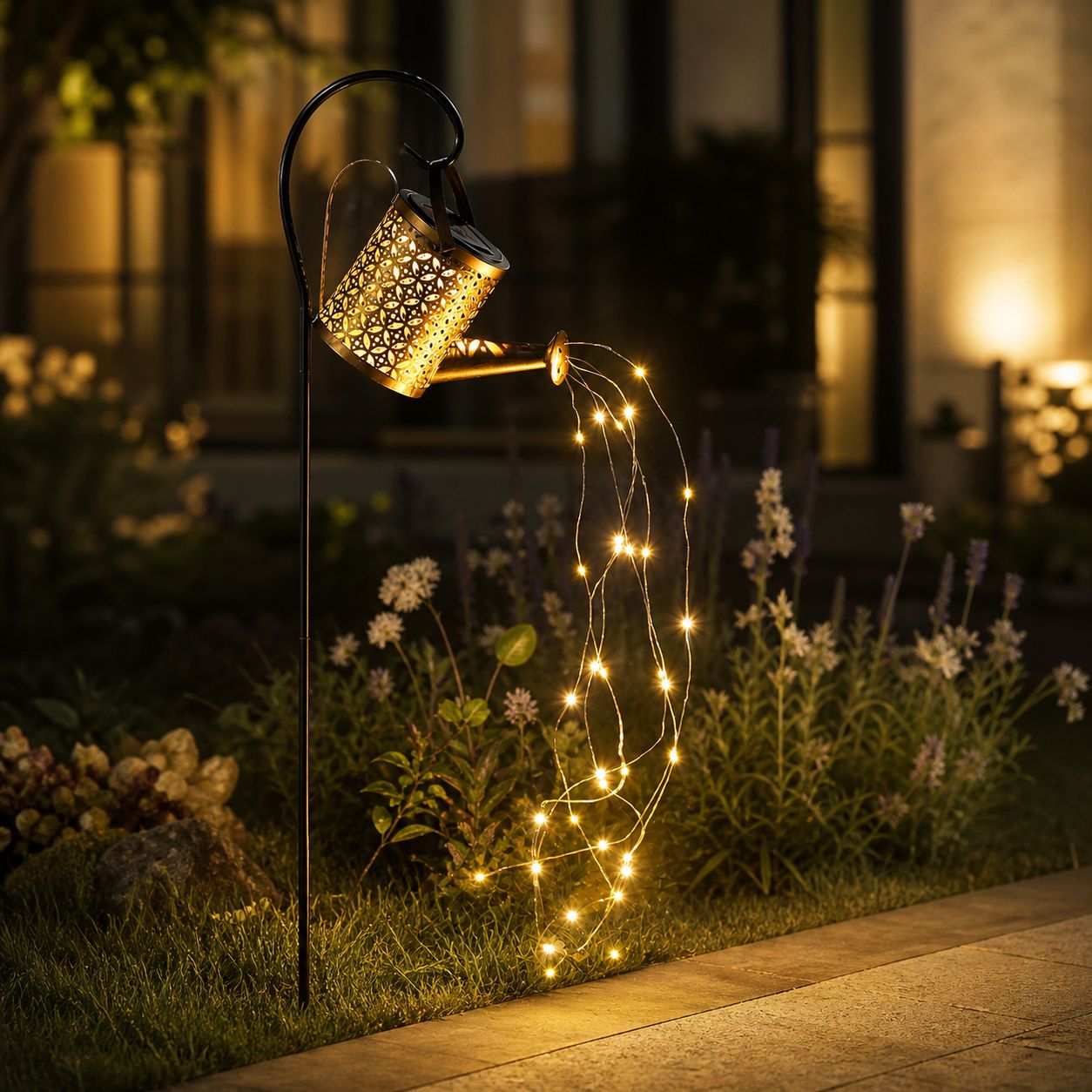 Solarbetriebene Gartenleuchte Aus Schmiedeeisen Mit Wasserfall-dusche-effekt, Kupfermünzenmotiv, Warmweißes Licht, 80 Cm Hoch, Außendekoration