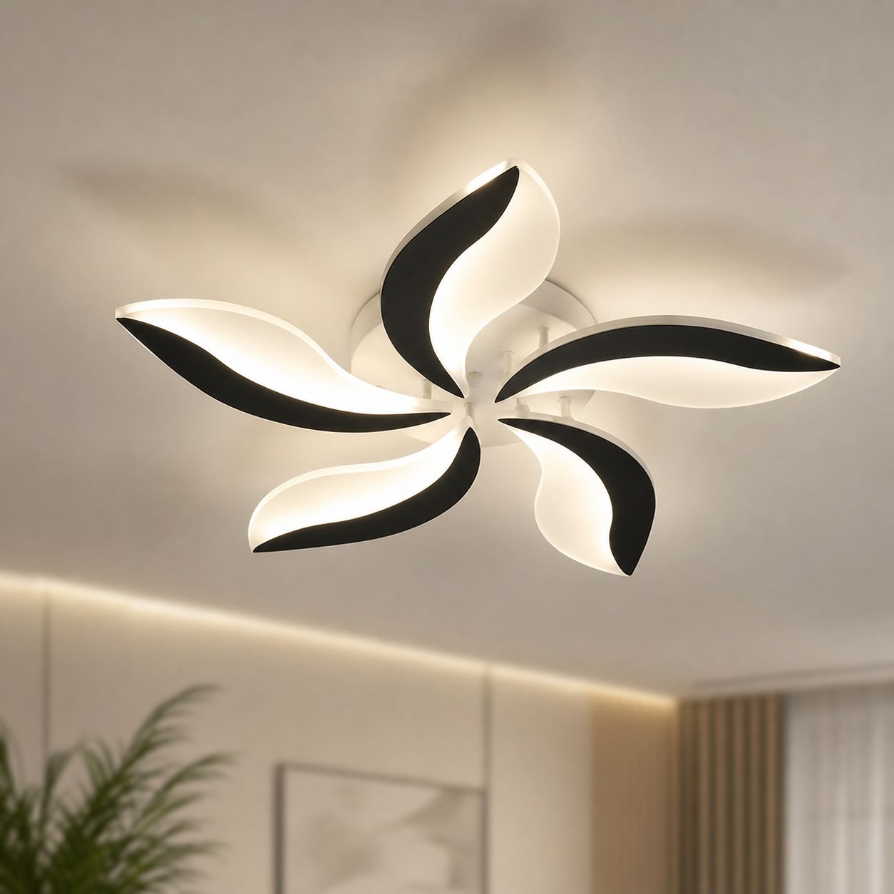 Designer-deckenleuchte Mit 5 Armen, Schwarz, Eisen Und Acryl, 70 Cm Durchmesser, Ultradünn 7 Cm, 30 W, Ideal Für Wohn- Oder Schlafzimmer 10-15 M²