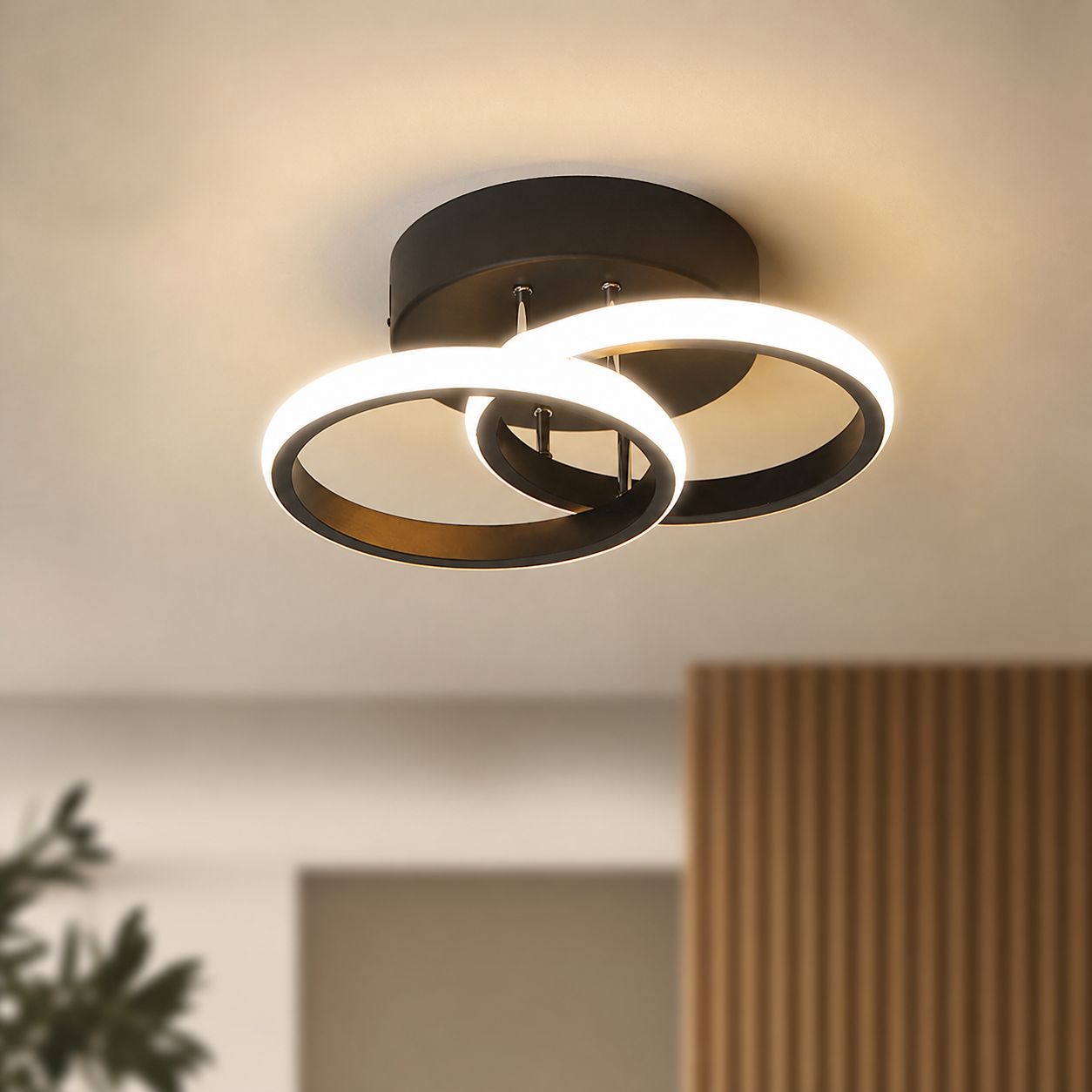 Schwarze Led-deckenleuchte Im Geometrischen Design, Eisen Und Pvc, 18 W, Dreifarbiges Licht, 27 X 17 Cm, Für Eingangsbereich, Flur, Ankleidezimmer
