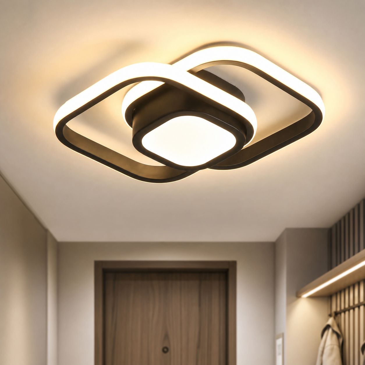 36-w-led-deckenleuchte, Geometrisches Design, Schwarz, Eisen Und Pvc, 3-farbiges Licht, 32 X 25 Cm Für Flur/eingangsbereich