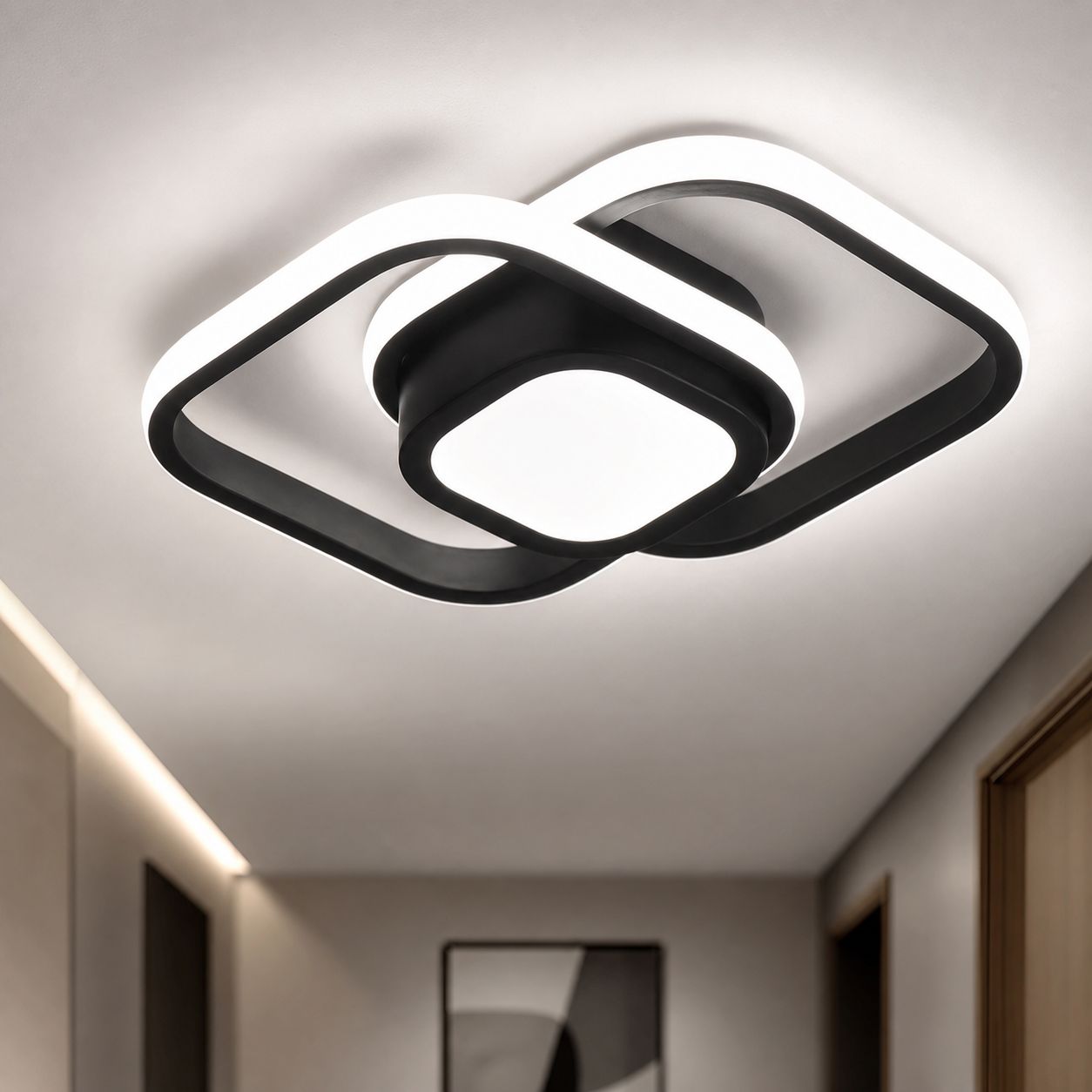 36-w-led-deckenleuchte, Schwarz, Schlankes Design, 32 X 25 Cm, Mückenabweisend, Wasserdicht, Ideal Für Flur, Eingangsbereich Und Treppenhaus