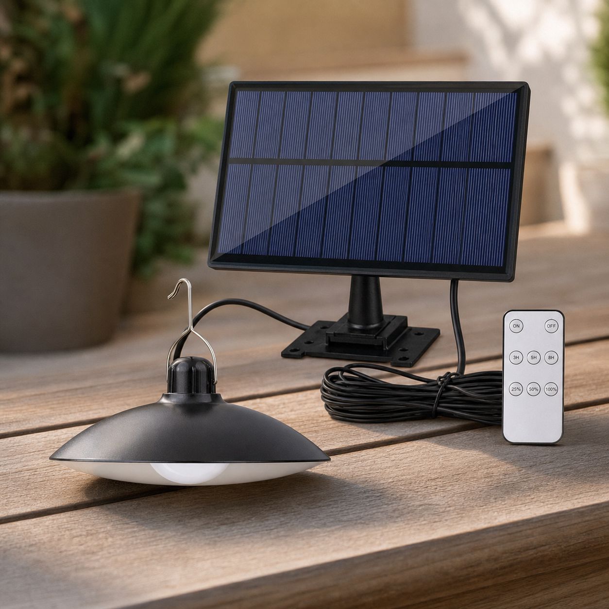 Wasserdichte Solar-hängeleuchte Für Den Außenbereich, 3 M Langes Separates Panel, Fernbedienung, 3 Helligkeitsstufen, Garten- Und Terrassenbeleuchtung