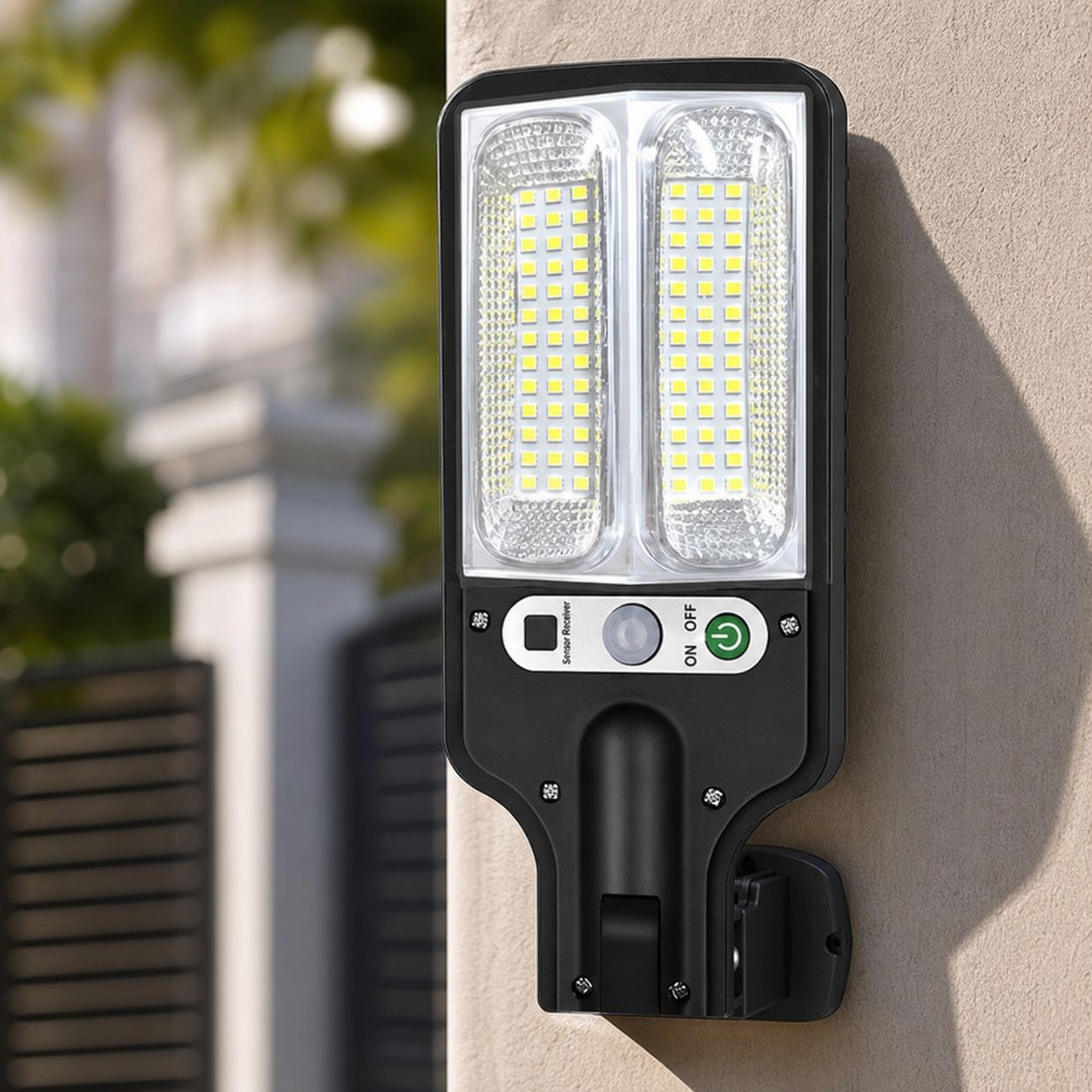 Solarbetriebene Außenleuchte Mit Bewegungsmelder, Leistungsstarke Cob-led, Polykristallines Panel, Lithium-akku, Fernbedienung, Weiß