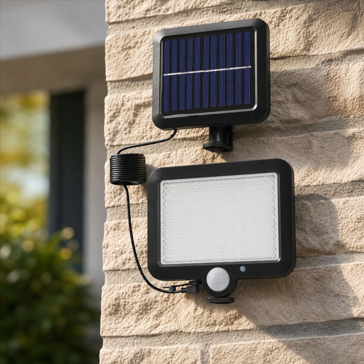 Solar-wandleuchte Mit 56 Leds, Bewegungsmelder, Separatem Panel, 360° Verstellbar, Weiße Außenbeleuchtung Für Garten Und Fassade