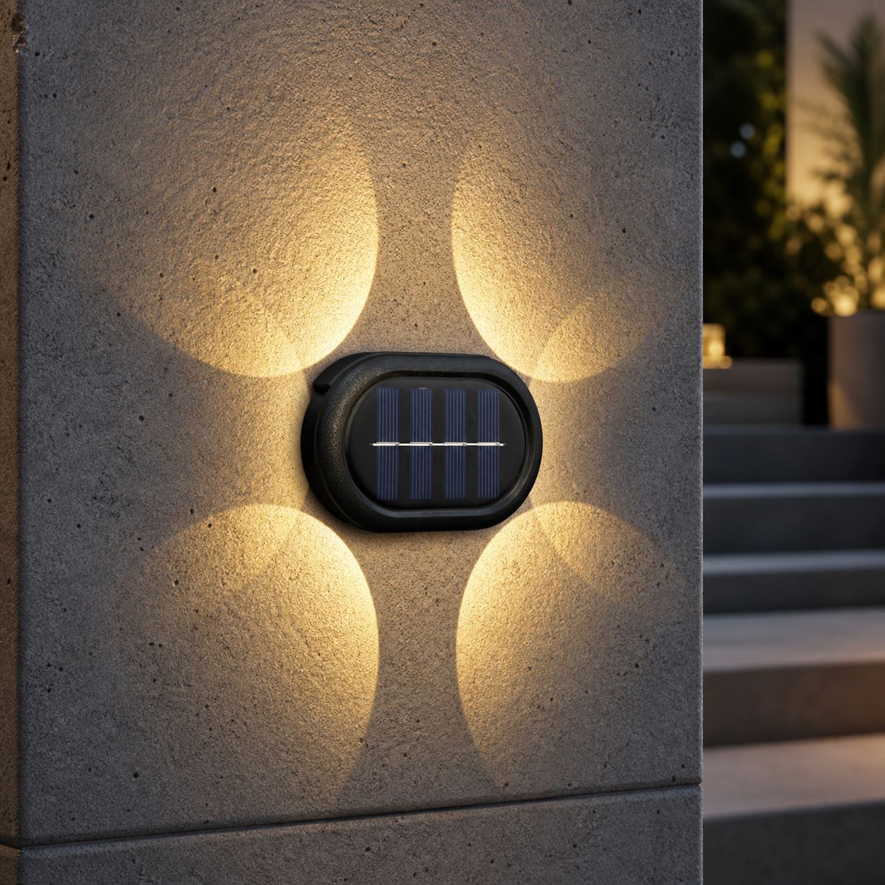 6-teiliges Led-solar-wandleuchten-set, Ip65 Wasserdicht, 4-stufiges Warmweißes Licht, Abs+pc, Für Garten, Terrasse, Treppe, Kabellos