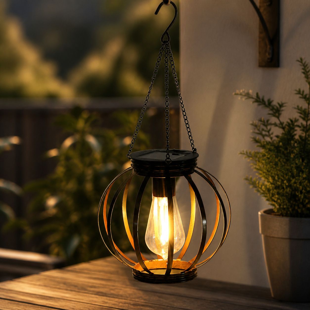 Retro-solar-außenlaterne Aus Schmiedeeisen, Ø 15 Cm, H 35 Cm, Zum Aufhängen Oder Aufstellen, Led-beleuchtung Für Garten, Terrasse, Hof, Schwarz