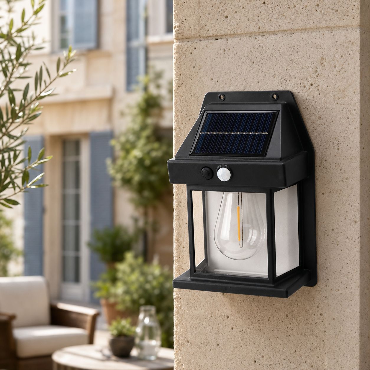 Solar-led-wandleuchte Für Den Außenbereich Mit Bewegungsmelder, Ip65 Wasserdicht, Warmes Retro-licht Für Garten, Terrasse Und Hof