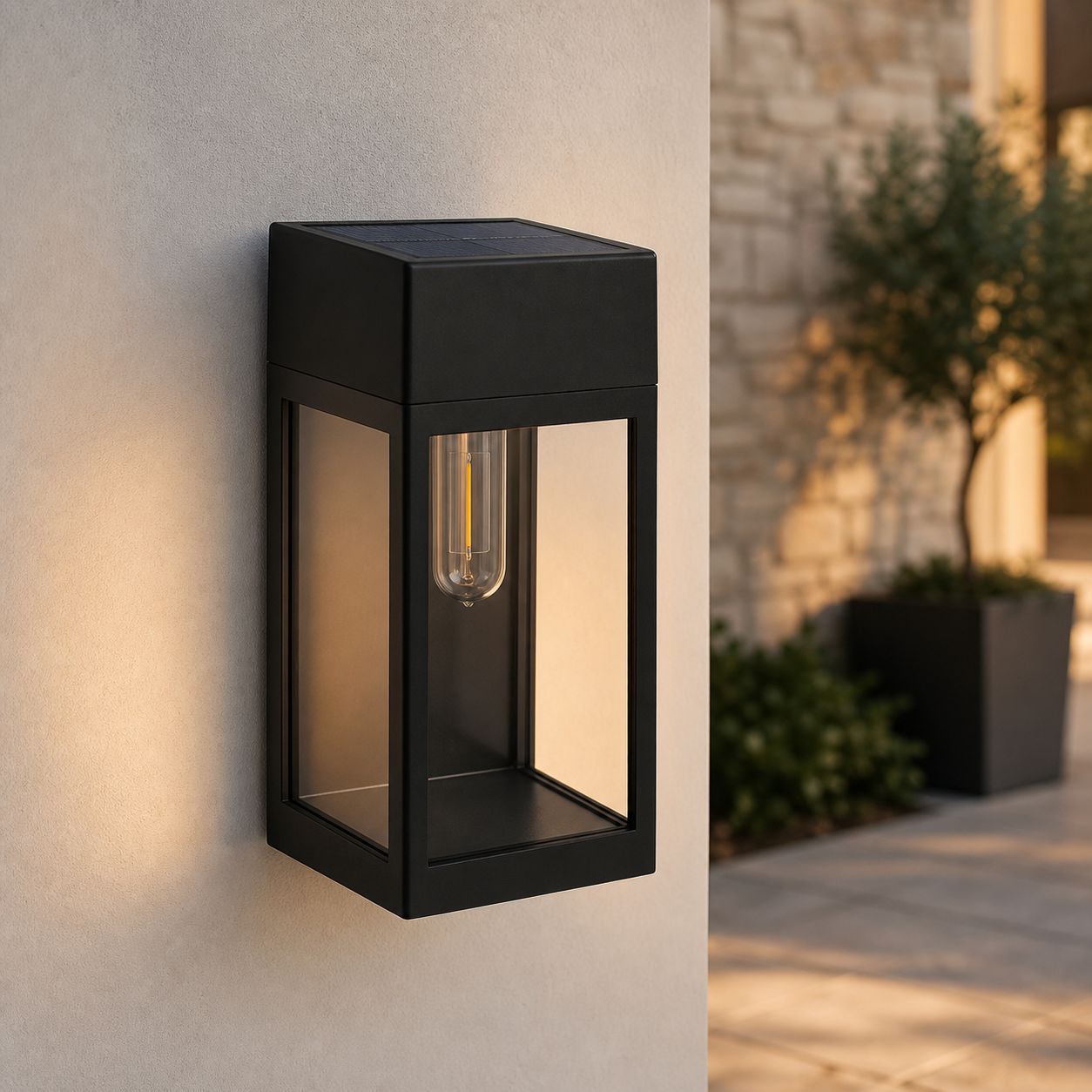 Solar-led-wandleuchte Für Den Außenbereich, Dämmerungssensor, Warmes Retro-licht, Ip65 Wasserdicht, Abs, 20 X 10,5 Cm, Für Den Garten