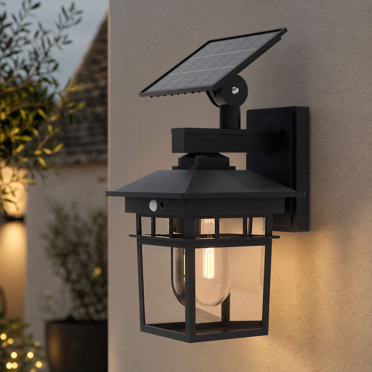 Retro-led-solarwandleuchte, Ip65 Wasserdicht, Warmweißes Licht, Bewegungsmelder, Schwarzes Abs, 36 Cm, Für Garten Und Terrasse