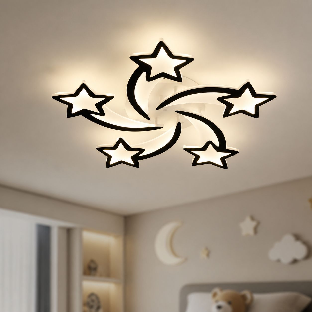 Sternen- Und Mond-deckenleuchte, 55 W, Design Aus Eisen Und Schwarzem Acryl, 60 Cm Durchmesser, Für Wohn- Oder Schlafzimmer, Moderner Dekorationsstil