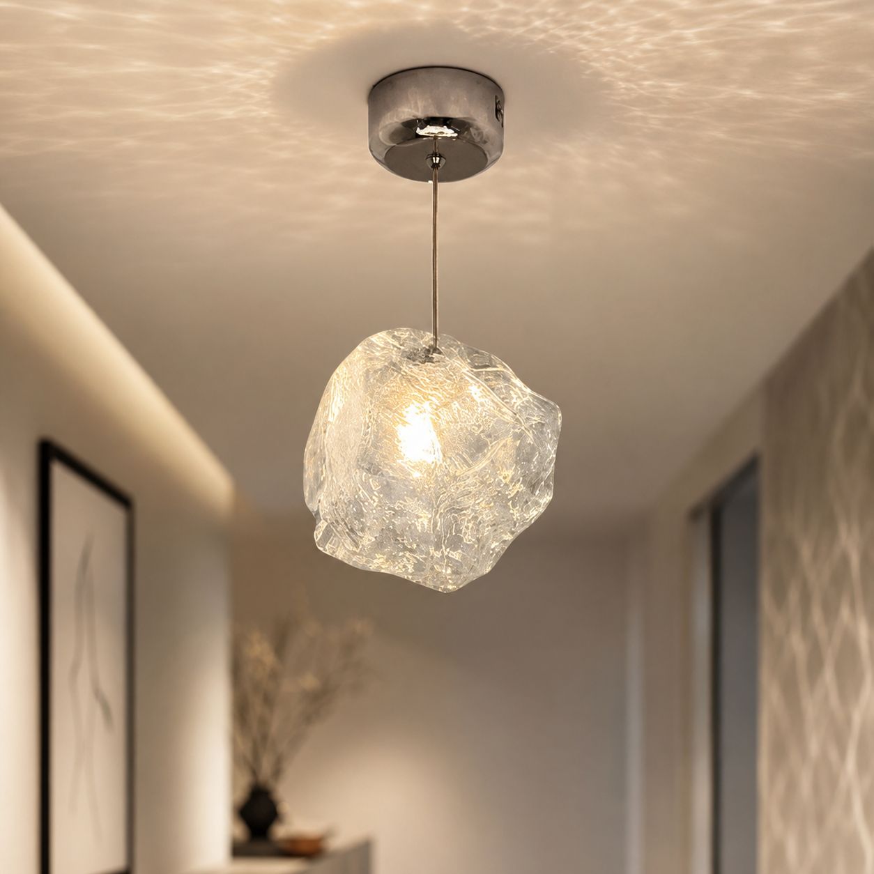 Eiszapfen-hängeleuchte Aus Glas Und Metall, 3-farbige Led-beleuchtung, Höhenverstellbar Bis 120 Cm, Modernes Design Für Eingangsbereich, Flur Und Balkon